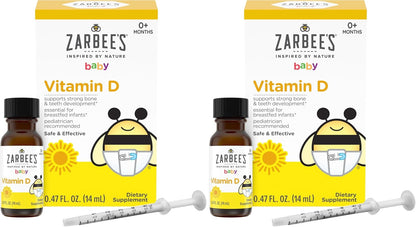 Zarbee's Vitamin D Drops for Infants, 400 IU (10 mcg) Baby & Toddler Liquid Supplement, New-born & Up, Dropper Syringe Included, 0.47 fl oz