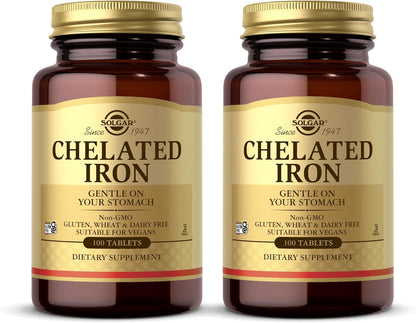 Solgar Chelated Iron – 100 Tablets (Pack of 2) – Gentle on the Stomach, Vegan, Non-GMO