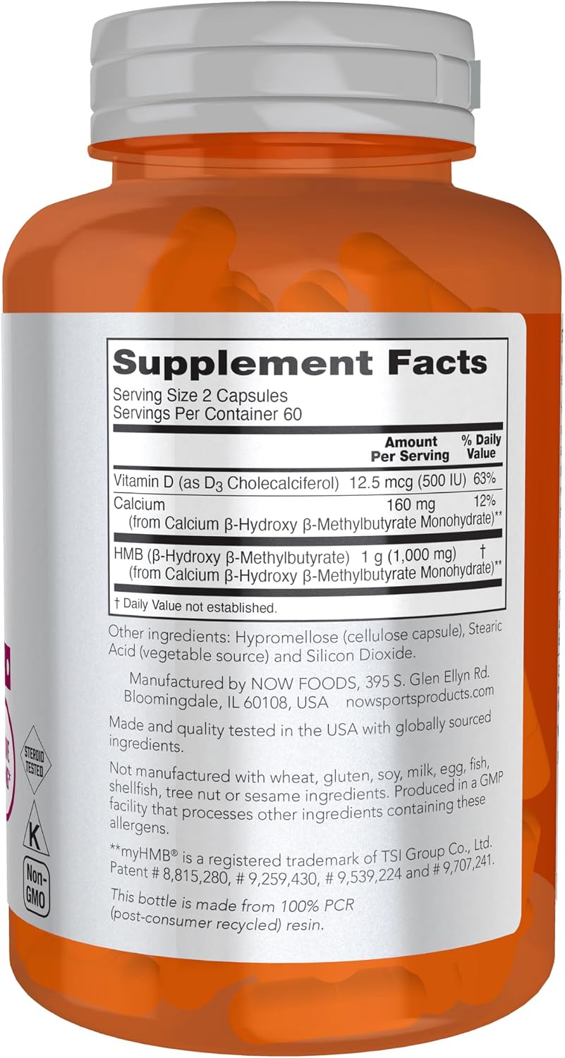 NOW Foods Sports Nutrition HMB (β-Hydroxy β-Methylbutyrate) 500 mg Sports Recovery 120 Veg Capsules - görsel 2