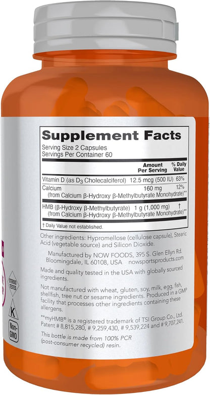 NOW Foods Sports Nutrition HMB (β-Hydroxy β-Methylbutyrate) 500 mg Sports Recovery 120 Veg Capsules