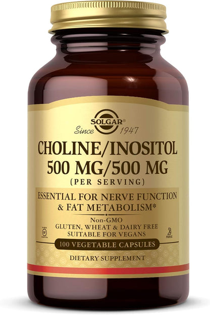 Solgar Choline/Inositol 500 mg/500 mg, 100 Vegetable Capsules