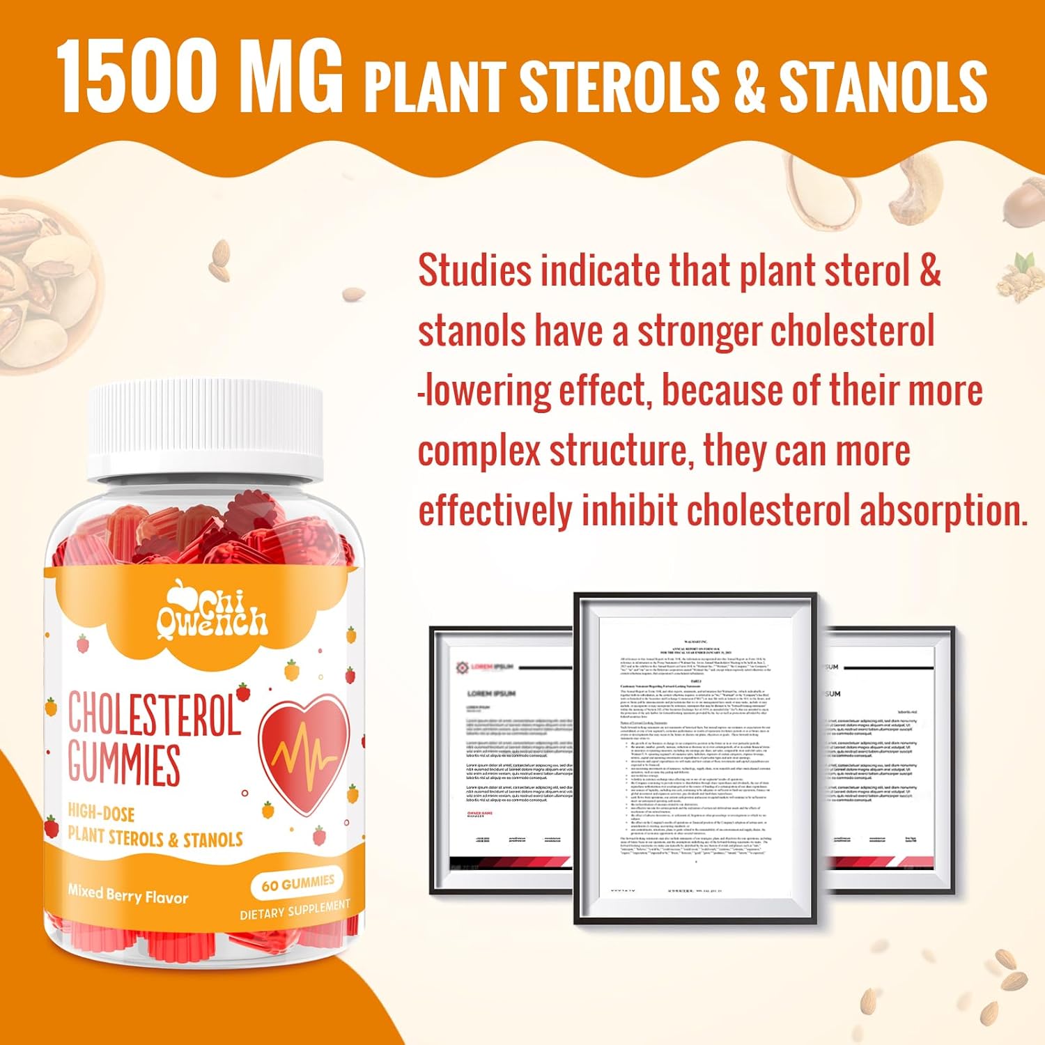 ChiQwench Cholesterol Support Gummies – 1500mg Plant Sterols & Stanols, Mixed Berry, 120 Count - görsel 4