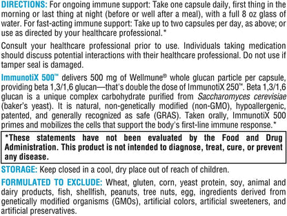 XYMOGEN ImmunotiX 500 - 500 mg Wellmune Beta-Glucan - Immune Support - 60 Vegetarian Capsules