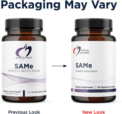 Designs for Health SAMe Capsules with B6, B12 & 5-MTHF - 200mg S-Adenosylmethionine Food Supplement (90 Capsules)