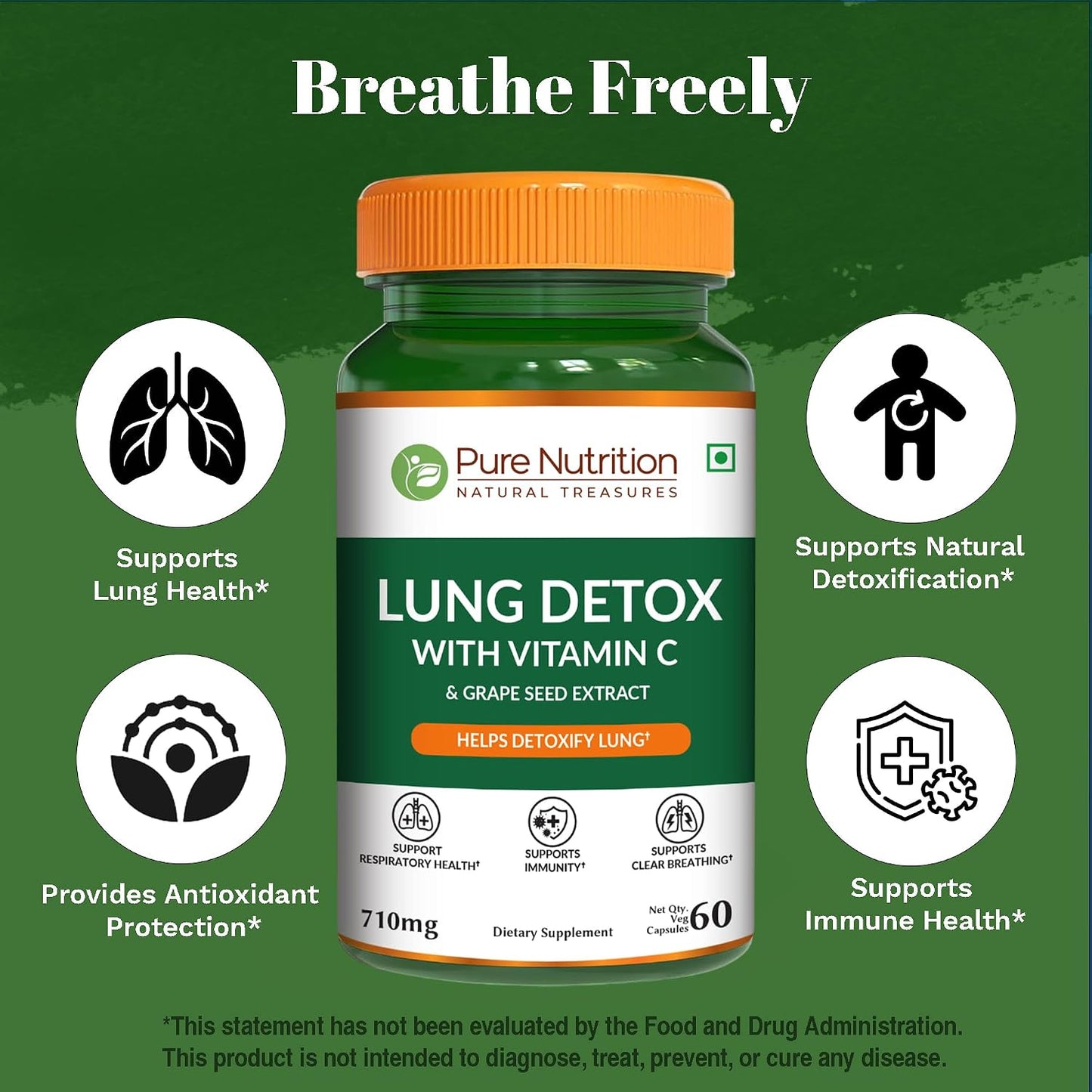 Pure Nutrition Lung Health Supplement | Herbal Lung Support with Quercetin, Vitamin C, Nettle, Vasaka Leaf, Lotus, Licorice & Ginger | 60 Capsules - görsel 4