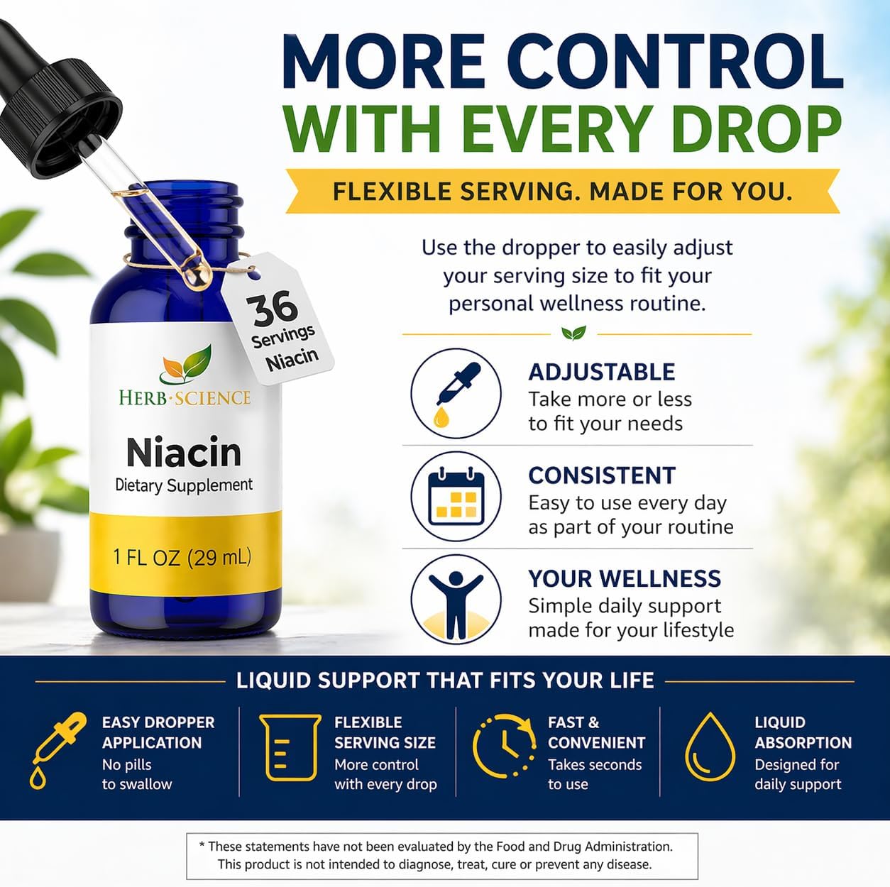 Herb-Science Liquid Vitamin B3 (Niacin) Drops, 30 ml (36 Servings) – Alcohol-Free Niacin Supplement for Energy-Yielding Metabolism Support - görsel 4