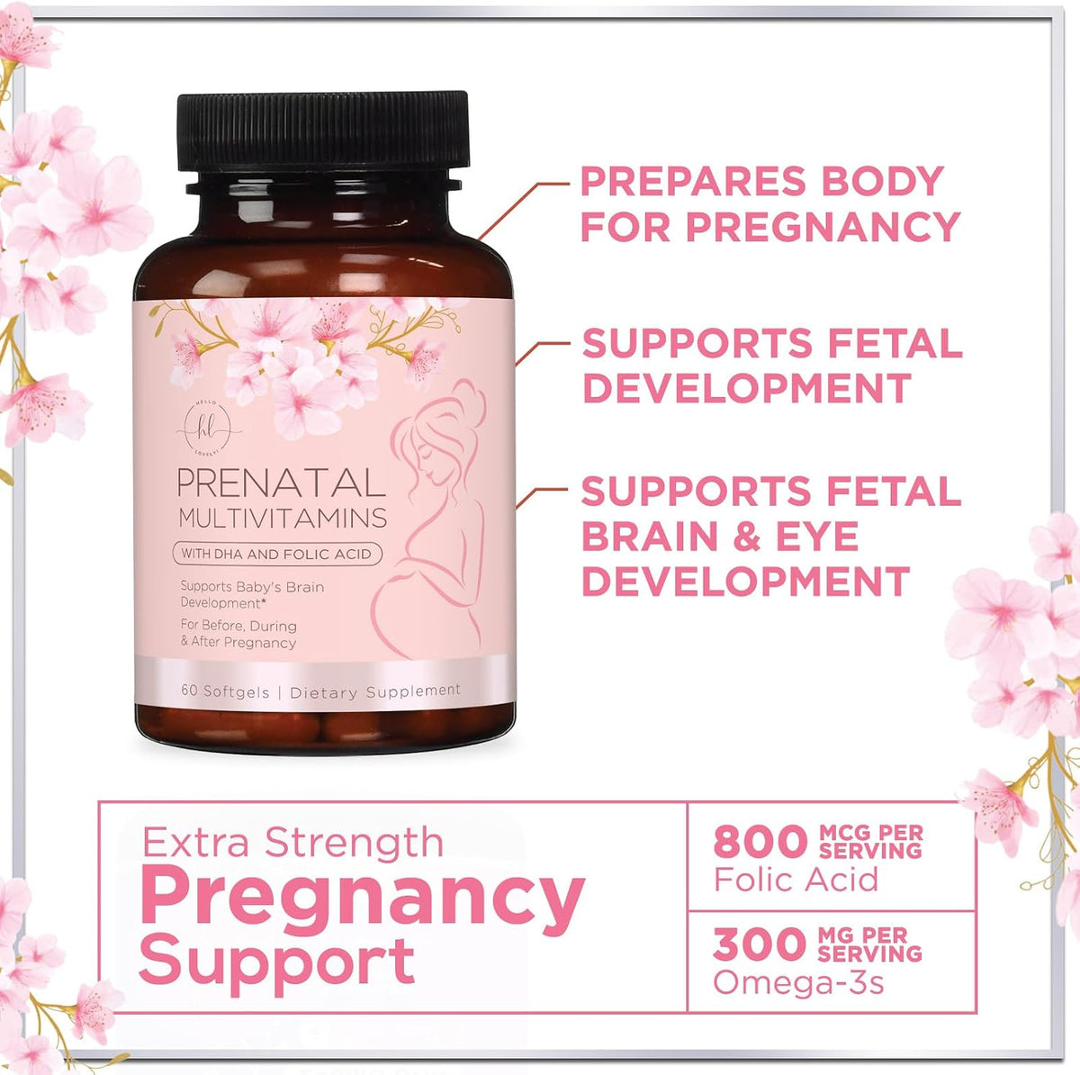 Hello Lovely! Prenatal Vitamins with Folic Acid, DHA and Iron – Daily Pregnancy Multivitamin (60 Softgels) - görsel 6