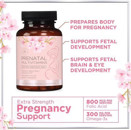 Hello Lovely! Prenatal Vitamins with Folic Acid, DHA and Iron – Daily Pregnancy Multivitamin (60 Softgels)