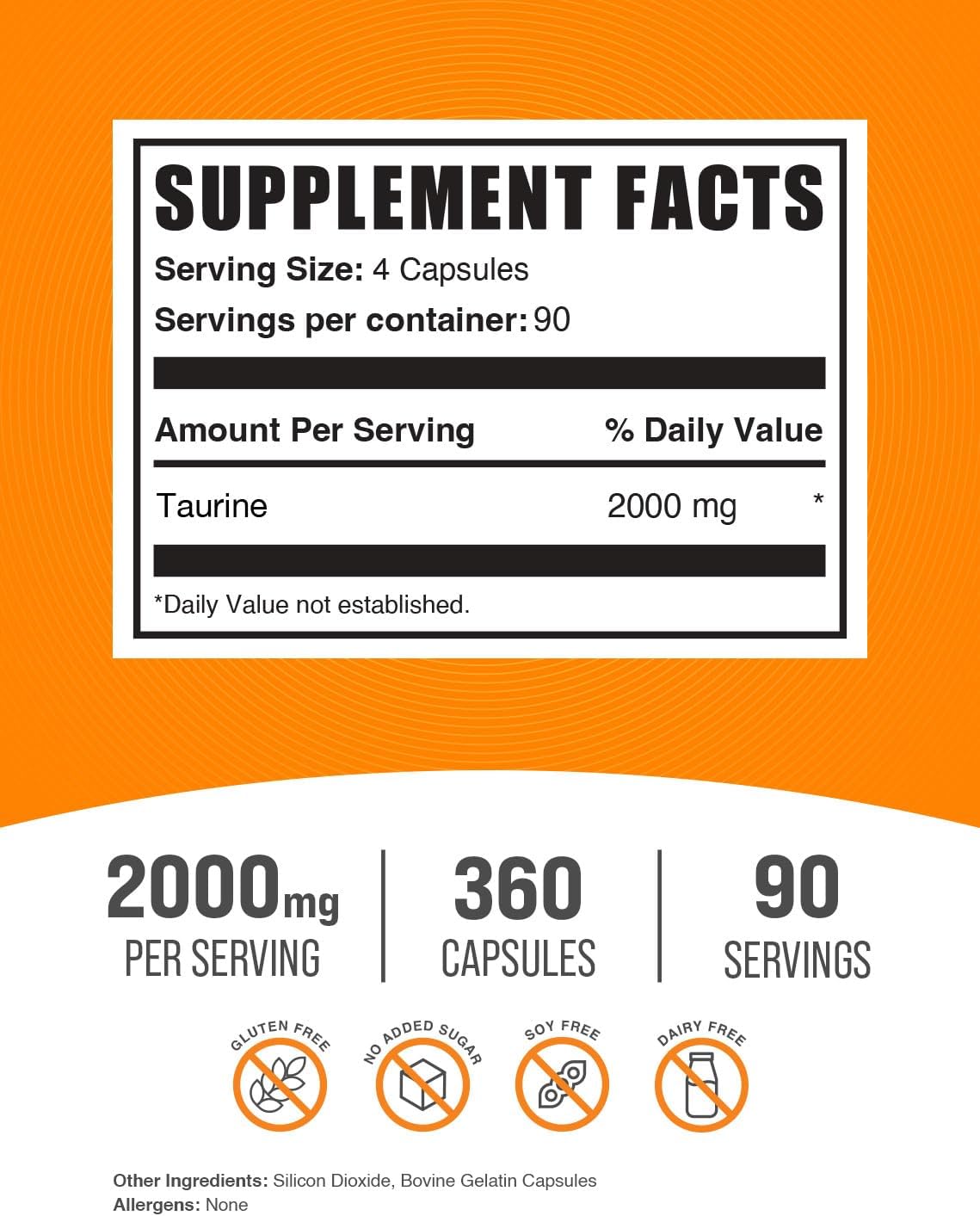 Taurine Capsules - 2000mg per Serving, 360 Capsules - görsel 2