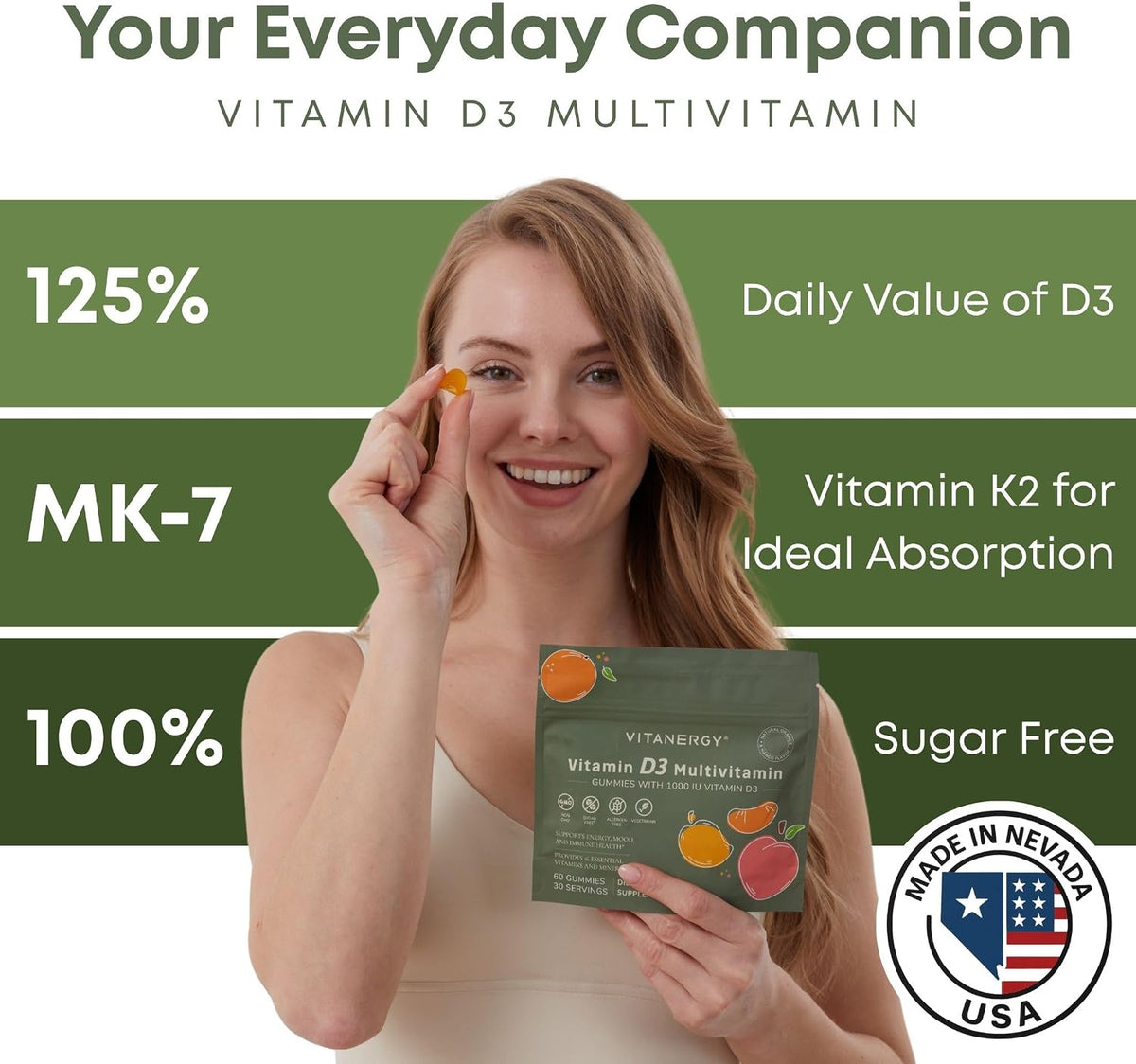 Vitanergy Women's Multivitamin Gummies with D3 K2, Sugar-Free, 60 Count - görsel 4