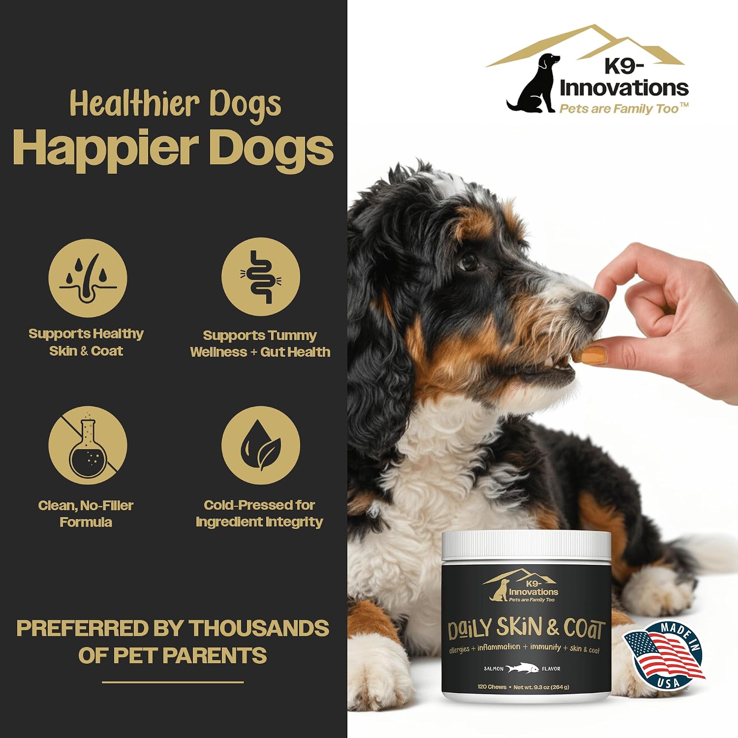 K9-Innovations - Daily Skin & Coat Dog Chews Salmon Flavour - Reduce Itching & Paw Chewing, Omega-3 & Vitamin C for Skin Health - 1-4 Month Supply (120 Chews) - görsel 4
