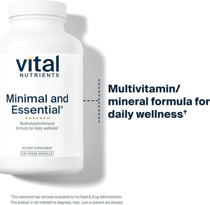 Vital Nutrients Minimal and Essential Multivitamin - One Per Day - Iron-Free - 180 Capsules