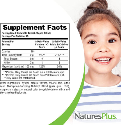 Nature's Plus Animal Parade Kids Magnesium, 90 Chewable Tablets