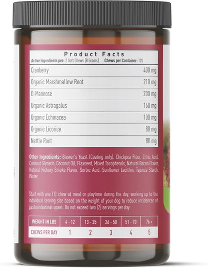 Strawfield Pets Cranberry Bladder and UTI Chews for Dogs - D-Mannose + Vitamin C for Urinary Tract Support, Bacon Flavoured Soft Chews (120 count)