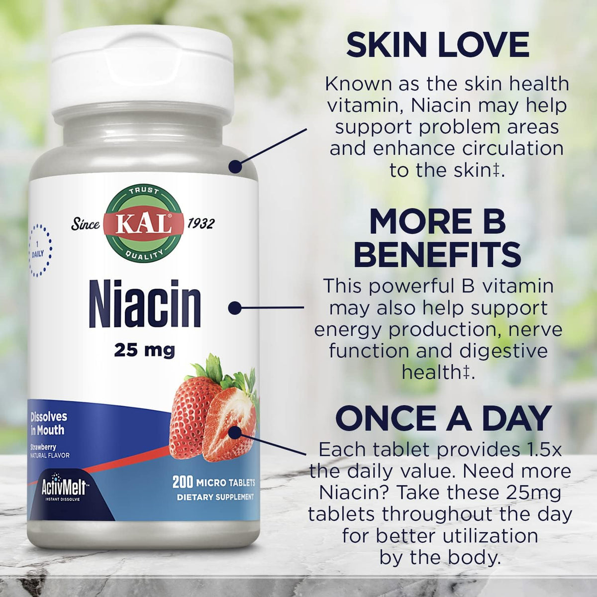 Kal 25 mcg Niacin Tablets, Strawberry, 200 Tablets - görsel 6
