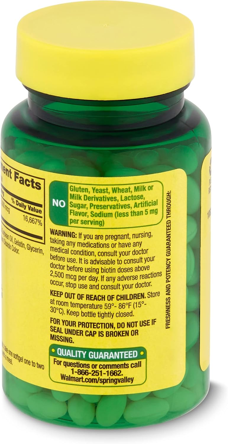 Spring Valley Biotin 5000 mcg, Super Potency, 120 Soft gel capsule Capsules - görsel 6