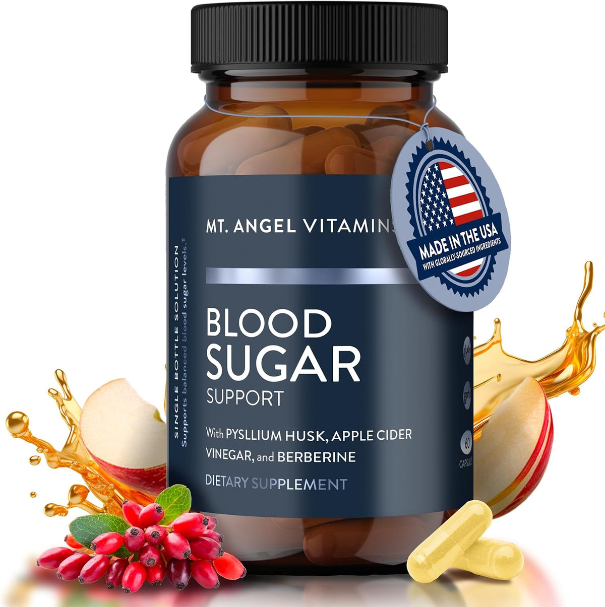 Mt. Angel Vitamins Blood Sugar Support Supplement with Berberine, Cinnamon and Apple Cider Vinegar - 60 Capsules - görsel 1