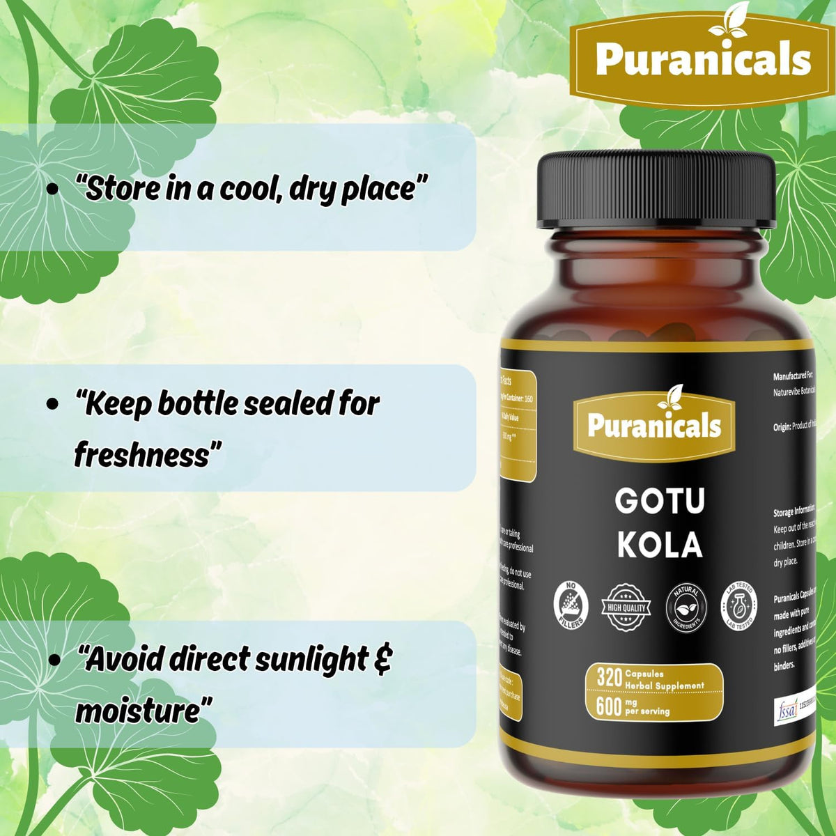 Gotu Kola Premium 320 Capsules – Non-GMO and Gluten-free | Herbal Supplement | 600 mg Per Serving | Made with 100% Pure Gotu Kola Powder - görsel 8