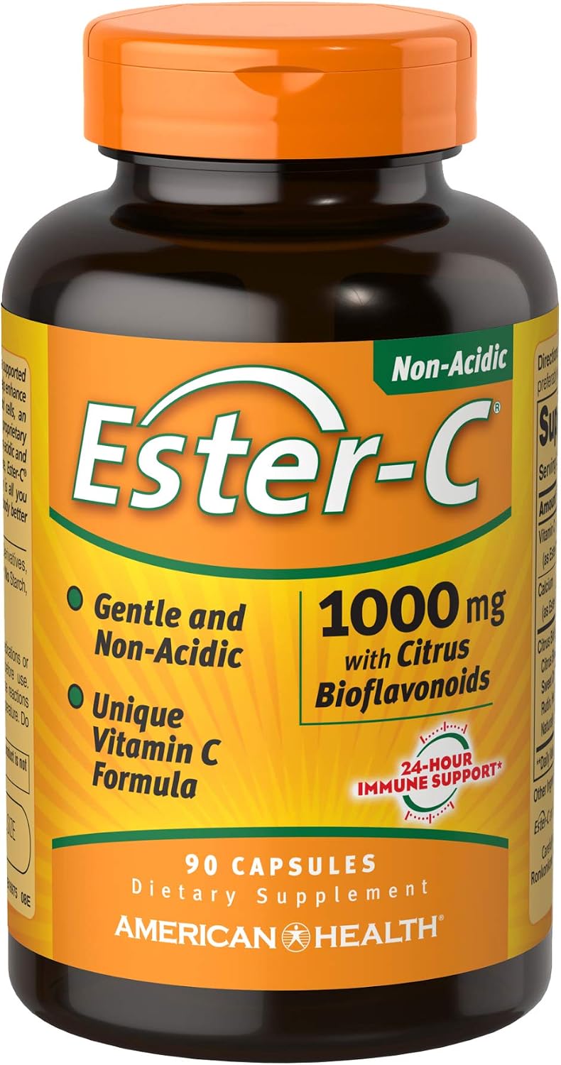 Ester-C American Health with Citrus Bioflavonoids Capsules – Daily Immune Support, Gentle on the Stomach, Non-Acidic Vitamin C – Non-GMO, Gluten-Free – 1000 mg, 90 Capsules - görsel 1