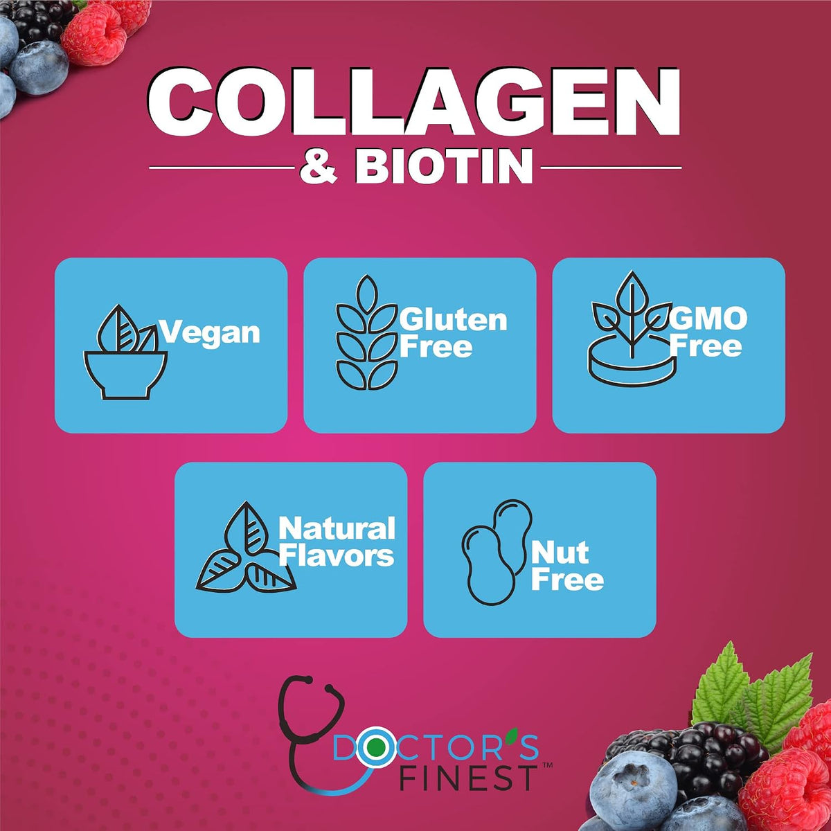 DOCTORS FINEST Collagen and Biotin 10000mcg Gummies - Vegan, Gluten-Free, Natural Raspberry Flavour - görsel 3