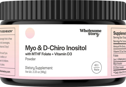Inositol Powder with MTHF Folate and Vitamin D3 | Myo-Inositol & D-Chiro Inositol for Hormonal Support | 30 Servings