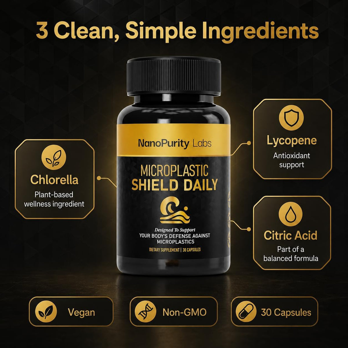 Microplastic Shield Daily - Daily Wellness Support with Chlorella, Lycopene & Citric Acid - Vegan, Non-GMO - 30 Capsules - görsel 2