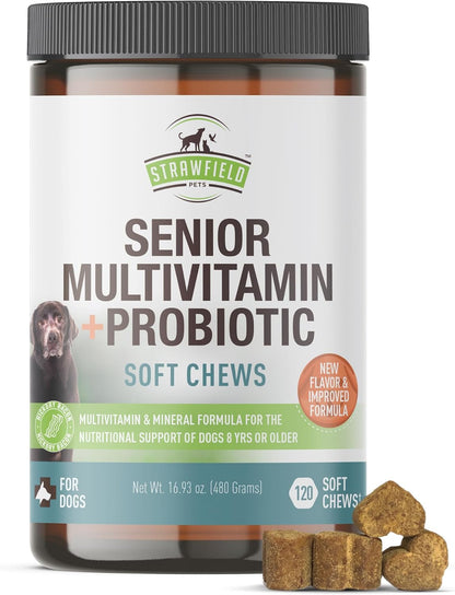 Senior Multivitamin + Probiotics for Dogs with Milk Thistle Joint Support Supplement - Bacon Flavour, 120 Soft Chews