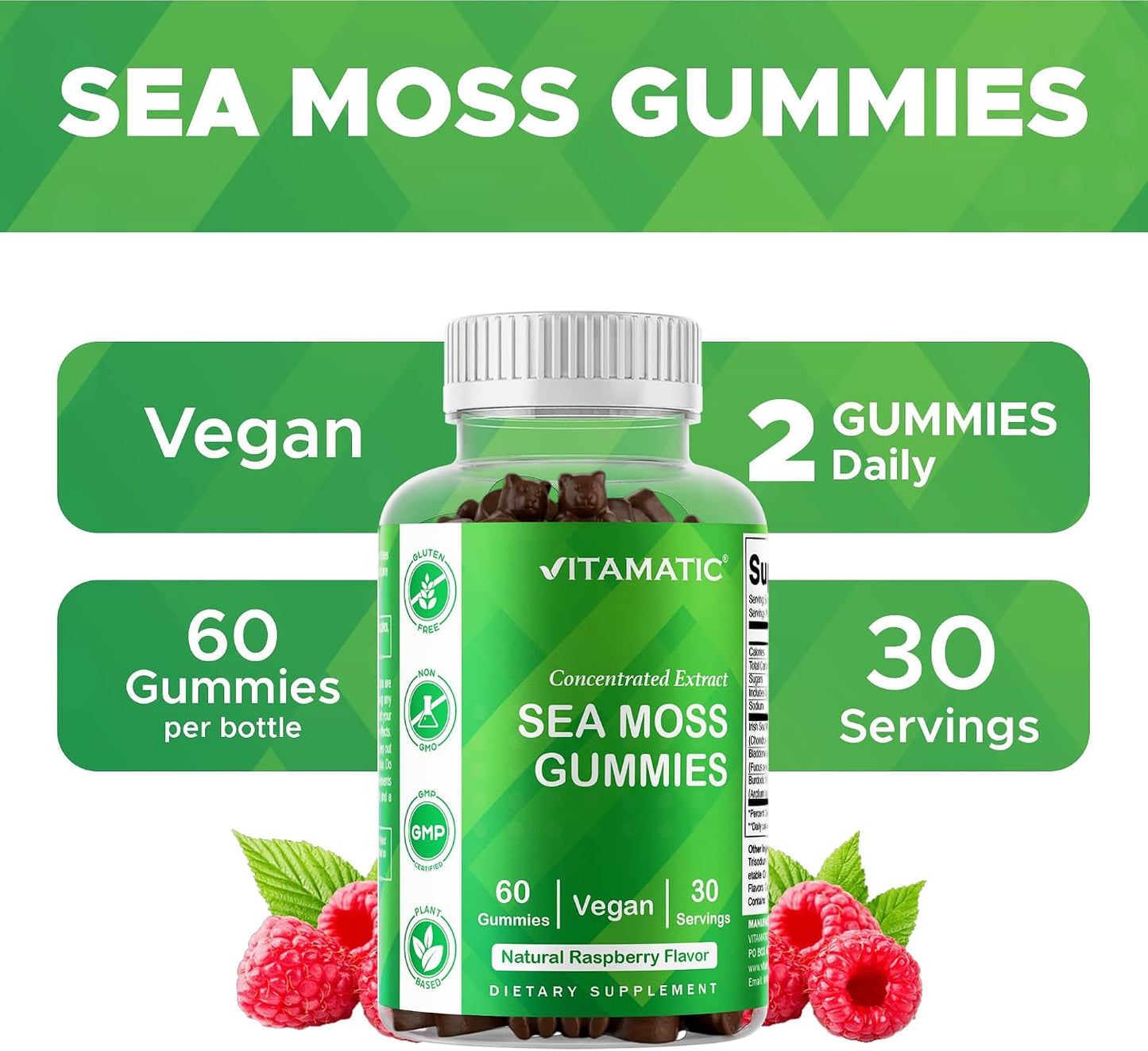 Vitamatic Irish Sea Moss Gummies with Bladderwrack & Burdock Root, Vegan, Non-GM, 120 Count - görsel 3
