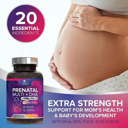 Prenatal Vitamins for Women with Folic Acid + Omega-3 DHA - 120 Soft gel capsule Capsules
