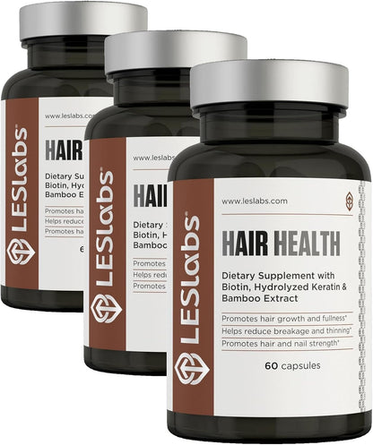 LES Labs Hair Health – Hair Growth & Nail Supplement with Keratin, Biotin, Pumpkin Seed & MSM – 60 Capsules