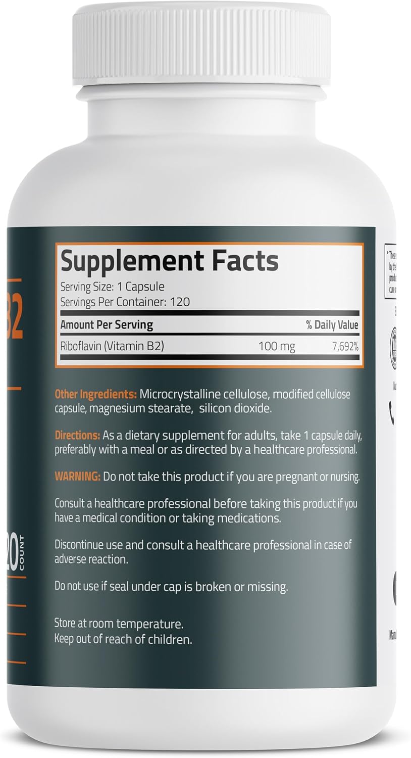 Bronson Vitamin B2 (Riboflavin) 100mg, 120 Vegetarian Capsules - görsel 2