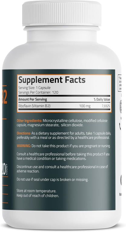 Bronson Vitamin B2 (Riboflavin) 100mg, 120 Vegetarian Capsules