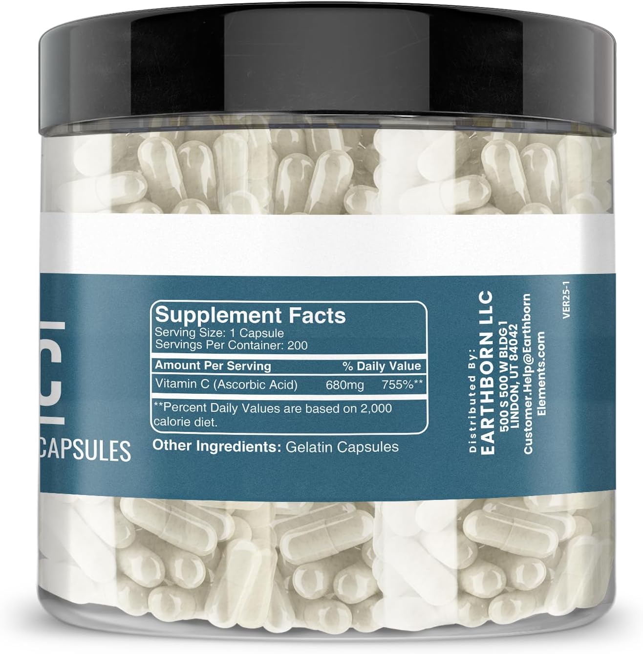 Earthborn Elements Vitamin C 200 Capsules, Pure & Undiluted, No Additives - görsel 2