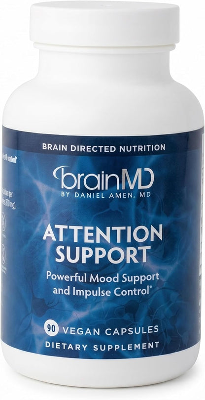 BRAINMD Dr Amen Attention Support - 90 Capsules - Supports Mental Focus & Impulse Control - Gluten-Free