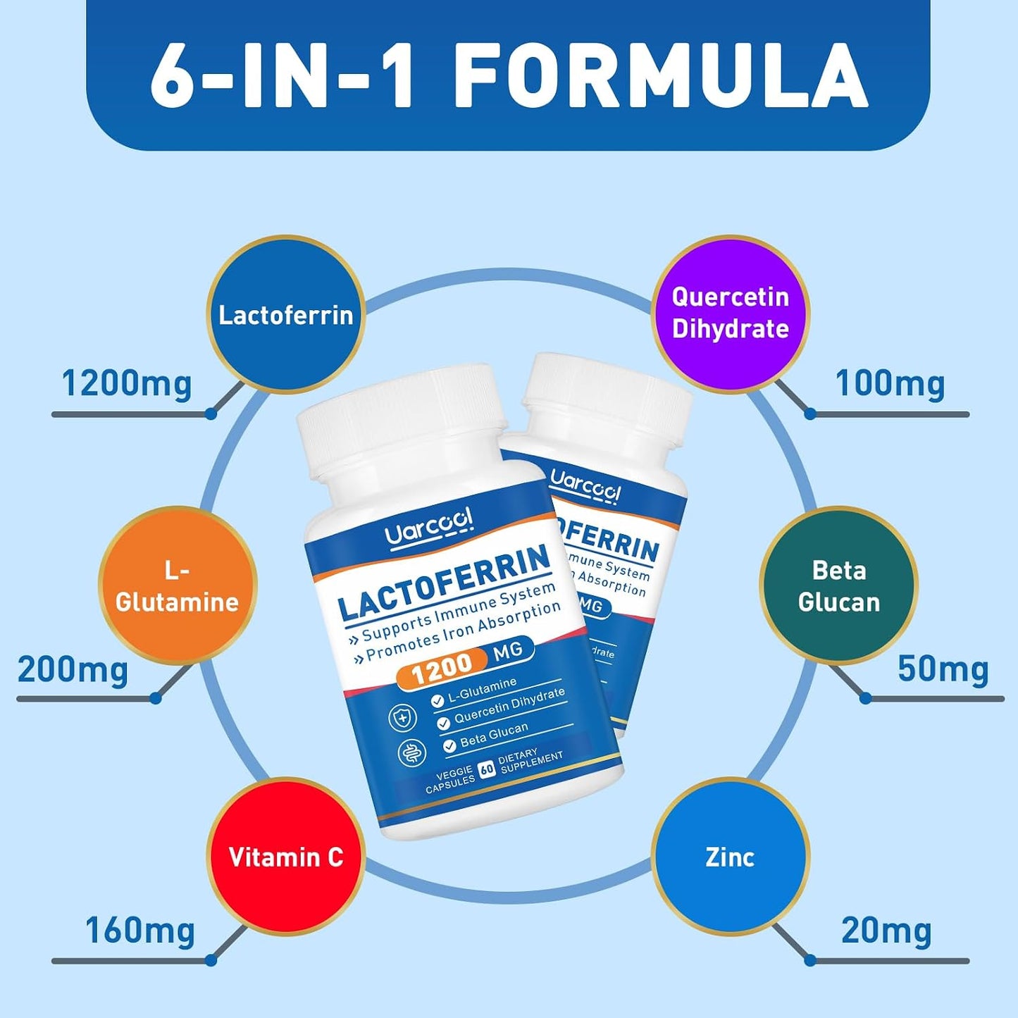 Uarcool Lactoferrin Supplement 1200mg - Gluten-free, Vegetarian - 60 Capsules - görsel 4