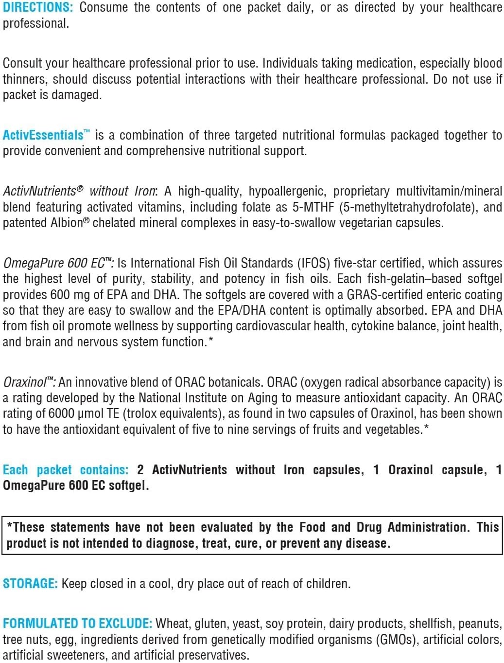 XYMOGEN ActivEssentials - ActivNutrients Iron-Free Multivitamin, Omega-3 Fish Oil & Calcium Complex - Nutritional & Antioxidant Support - Daily Supplement Pack - Iron Free & Gluten-free - 60 Sachets - görsel 5