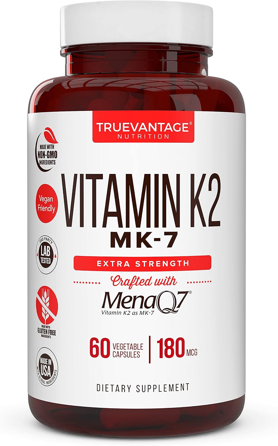 Vitamin K2 MK-7 Supplement 180mcg – MenaQ7 for Bone Health & Normal Blood Clotting, 60 Veggie Capsules - görsel 1