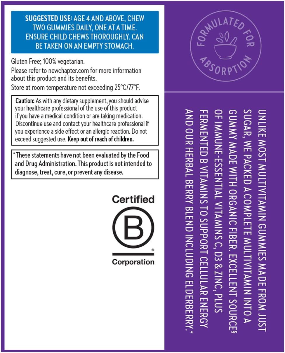 New Chapter Kids Multivitamin Gummies - 65% Less Sugar, Berry-Citrus, 60ct - görsel 8