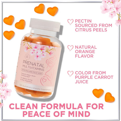 Hello Lovely Prenatal Vitamins Gummies – Complete Pregnancy Multivitamin with DHA, Folate & Choline – Orange Flavour – 120 Gummies