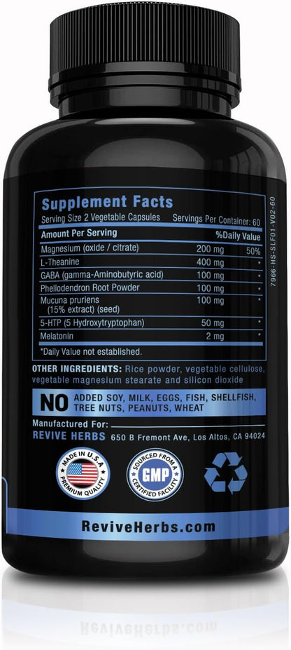 Melatonin, GABA, L-Theanine - 60 Vegetarian Capsules