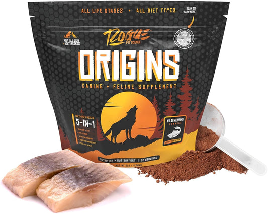 Origins 5-in-1 Dog Supplement - Powdered Food Topper with Natural Omega 3 Fish Oil (5 lb)