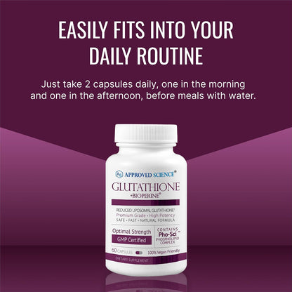 Approved Science® Glutathione 500 mg with Phospholipid Complex, Vitamin C & BioPerine – 180 Veggie Capsules
