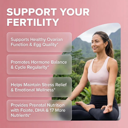 Clean Nutraceuticals Myo-Inositol & D-Chiro Inositol 2050mg Fertility Supplement 40:1 Ratio - Antenatal Vitamins for Women with Ashwagandha Maca Root Vitex Chasteberry Iron DHA Folic Acid DIM Zinc (1)