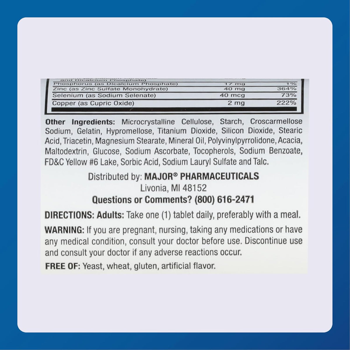 Major ProSight Vitamin and Mineral Supplement – High Potency Zinc with Vitamins, 60 Tablets - görsel 6