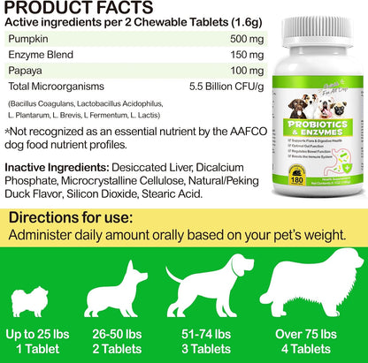 Probiotics for Dogs, 180 Chews Dog Probiotics and Digestive Enzymes, Promotes Digestive Health, Digestive Regularity, Immune Health, Tan