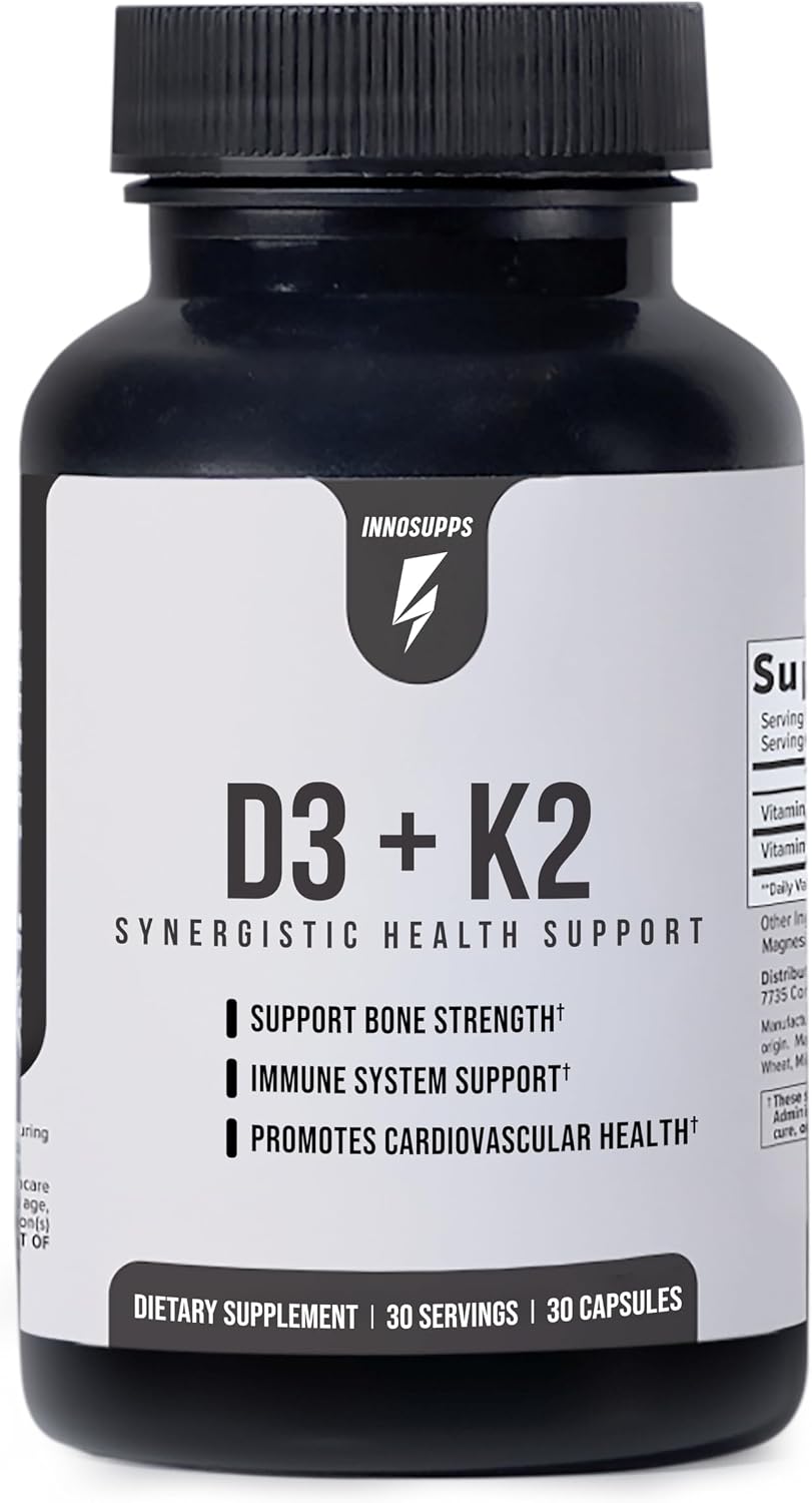 Inno D3+K2 - Vitamin K2 and D3 Supplement with Magnesium for Immune Support, Bone Strength, and Cardiovascular Health - Vitamin Complex Supplements for Overall Health & Wellness (30 Capsules) - görsel 1