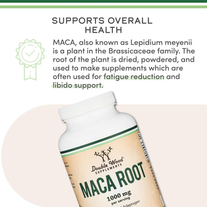 Double Wood Maca Root Capsules – 300 Capsules (1000mg per Serving) – Black, Red and Yellow Maca