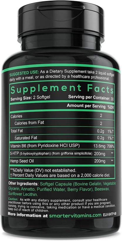 SmarterVitamins 200mg 5-HTP + Vitamin B6, Extended Release, 60 Softgels