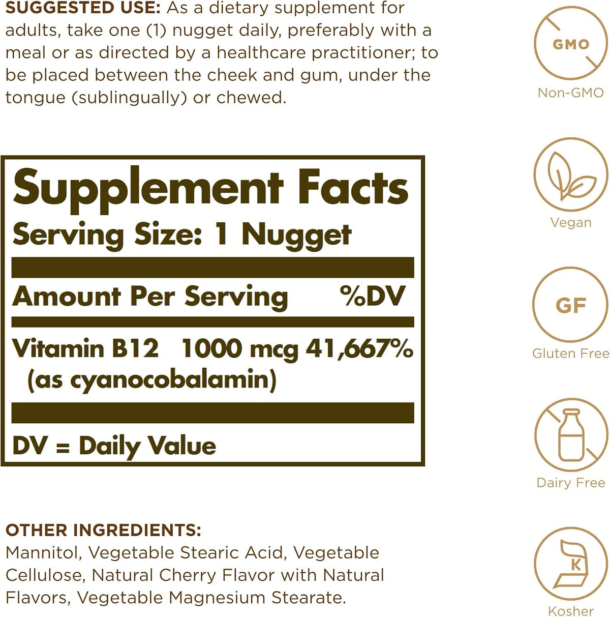 Solgar Sublingual Vitamin B12 1000 mcg – 250 Nuggets (Pack of 2) – 500 Servings - görsel 2