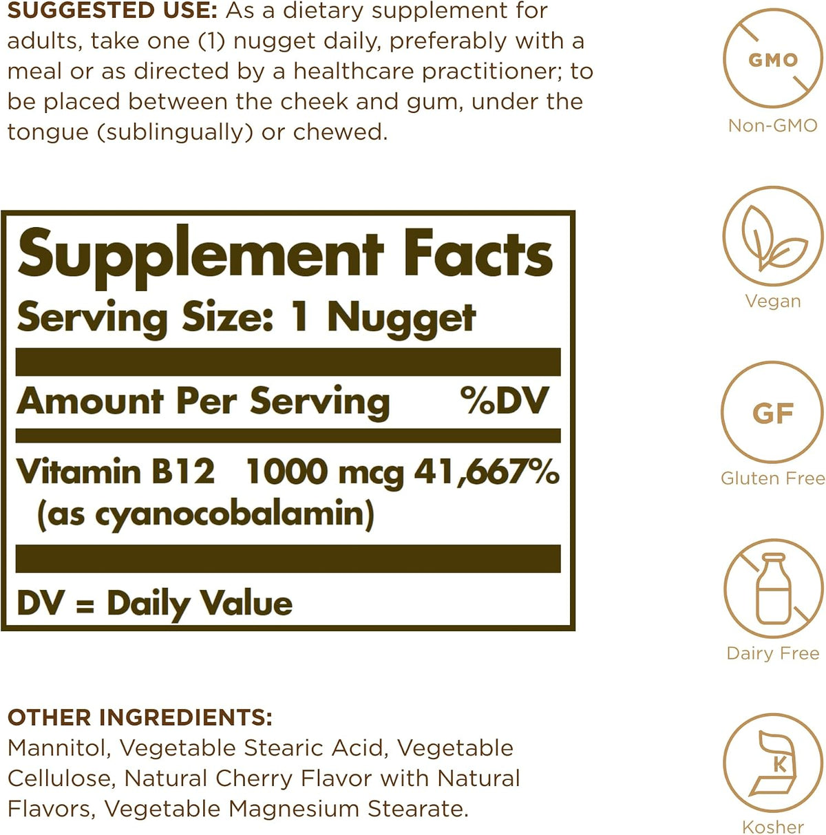 Solgar Vitamin B12 1000mcg, 100 Nuggets - görsel 2